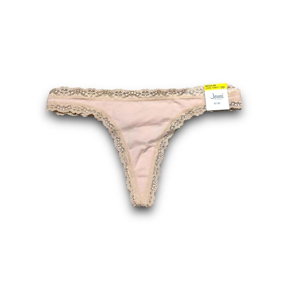 Jenni Intimates Women's Lace Trim Thong - Med